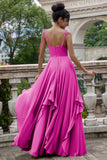 Vestido largo de dama de honor con tirantes de espagueti de línea Eucalipto A con volantes
