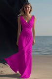 Vestido boho largo blanco de playa con escote en V fruncido