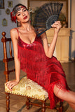 Rojo 1920s Vestido Tirantes de Espagueti