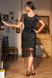 Vestido años 20 negro rojo con flecos y cuentas estilo flapper
