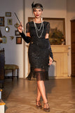 Vestido años 20 negro rojo con flecos y cuentas estilo flapper
