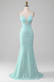 Vestido de fiesta de sirena brillante con lentejuelas con abertura