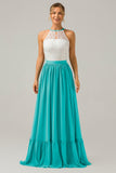 Vestido de dama de honor largo de gasa boho ojo de cerradura de lila con encaje