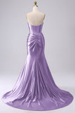 Vestido de fiesta largo con corsé de novia fucsia fucsia brillante con abertura