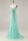 Corsé de lentejuelas sirena, vestido largo de baile verde menta con bordado