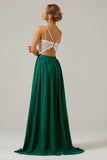 Vestido de dama de honor largo de gasa boho con espalda abierta de pino con encaje