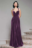 Vestido largo formal de terciopelo negro en línea A