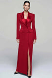Vestido Blazer de Doble Botonadura con Solapa de Pico Negro para Mujer con Abertura