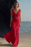 Vestido boho largo blanco de playa con escote en V fruncido