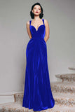 Vestido largo formal de terciopelo negro en línea A