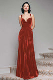 Vestido largo formal de terciopelo negro en línea A