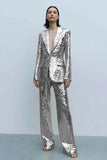 Trajes de fiesta de mujer con solapa de pico dorada brillante de 2 piezas