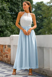 Vestido largo con espalda abierta Azul cielo