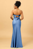 Vestido de dama de honor de sirena satén Eucalipto