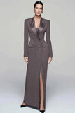 Vestido Blazer de Doble Botonadura con Solapa de Pico Negro para Mujer con Abertura