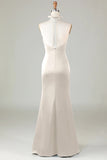 Mermaid Halter Vestido de dama de honor Azul Polvoriento