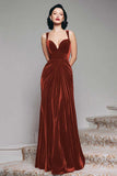 Vestido largo formal de terciopelo negro en línea A