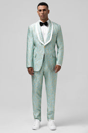 Chal menta solapa 2 piezas Jacquard Un botón Trajes de fiesta para hombre