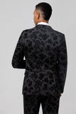 Solapa de pico Jacquard negro 3 piezas Un botón Trajes de fiesta para hombre
