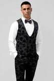Solapa de pico Jacquard negro 3 piezas Un botón Trajes de fiesta para hombre