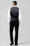Solapa de pico Jacquard negro 3 piezas Un botón Trajes de fiesta para hombre