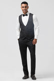 Trajes de fiesta para hombre negros de 3 piezas en jacquard con solapa de pico con un botón