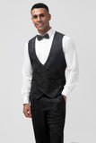 Trajes de fiesta para hombre negros de 3 piezas en jacquard con solapa de pico con un botón