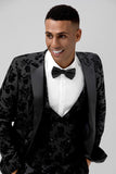Solapa de pico Jacquard negro 3 piezas Un botón Trajes de fiesta para hombre