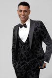 Solapa de pico Jacquard negro 3 piezas Un botón Trajes de fiesta para hombre