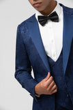 Trajes de fiesta para hombre negros de 3 piezas en jacquard con solapa de pico con un botón