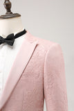 Trajes de fiesta para hombre negros de 3 piezas en jacquard con solapa de pico con un botón