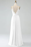 Malva vintage A-Line Spaghetti Trapes Plisado Gasa Largo Vestido De Dama De Honor