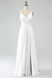Malva vintage A-Line Spaghetti Trapes Plisado Gasa Largo Vestido De Dama De Honor