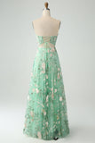 Vestido de fiesta verde A Line Sweetheart Strapless Strapless Print Corsé Con Abertura