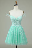 Vestido de cóctel corto con tirantes finos azul marino con Apliques