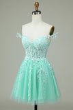 Vestido de cóctel corto sin espalda azul marino con apliques