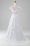 Vestido de novia con corsé blanco con detalles de diamantes de imitación con apliques