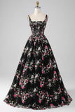 Encantador A Line Cuello Cuadrado Corsé Champagne Vestido De Fiesta Con Apliques