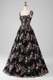 Encantador A Line Cuello Cuadrado Corsé Champagne Vestido De Fiesta Con Apliques