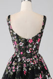 Encantador A Line Cuello Cuadrado Corsé Champagne Vestido De Fiesta Con Apliques