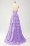 Vestido de fiesta amarillo con niveles de novia