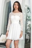 Vestido de graduación corto sin espalda de manga larga Bateau blanco