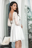 Vestido de graduación corto sin espalda de manga larga Bateau blanco