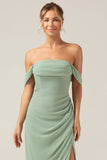 Vestido de dama de honor de gasa plisada de gasa plisada de salvia