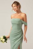 Vestido de dama de honor de gasa plisada de gasa plisada de salvia