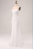 Vestido de fiesta de bodas de sirena sin tirantes de marfil