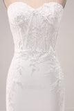 Vestido de fiesta de bodas de sirena sin tirantes de marfil