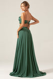Vestido de dama de honor largo ahuecado con tirantes de espagueti de eucalipto con volantes
