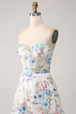Vestido de fiesta largo sin tirantes sin tirantes de flor de marfil