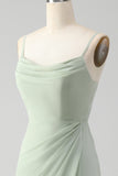 Matcha A Line Spaghetti Straps  Gasa Vestido Largo De Dama De Honor Con Cordones En La Espalda